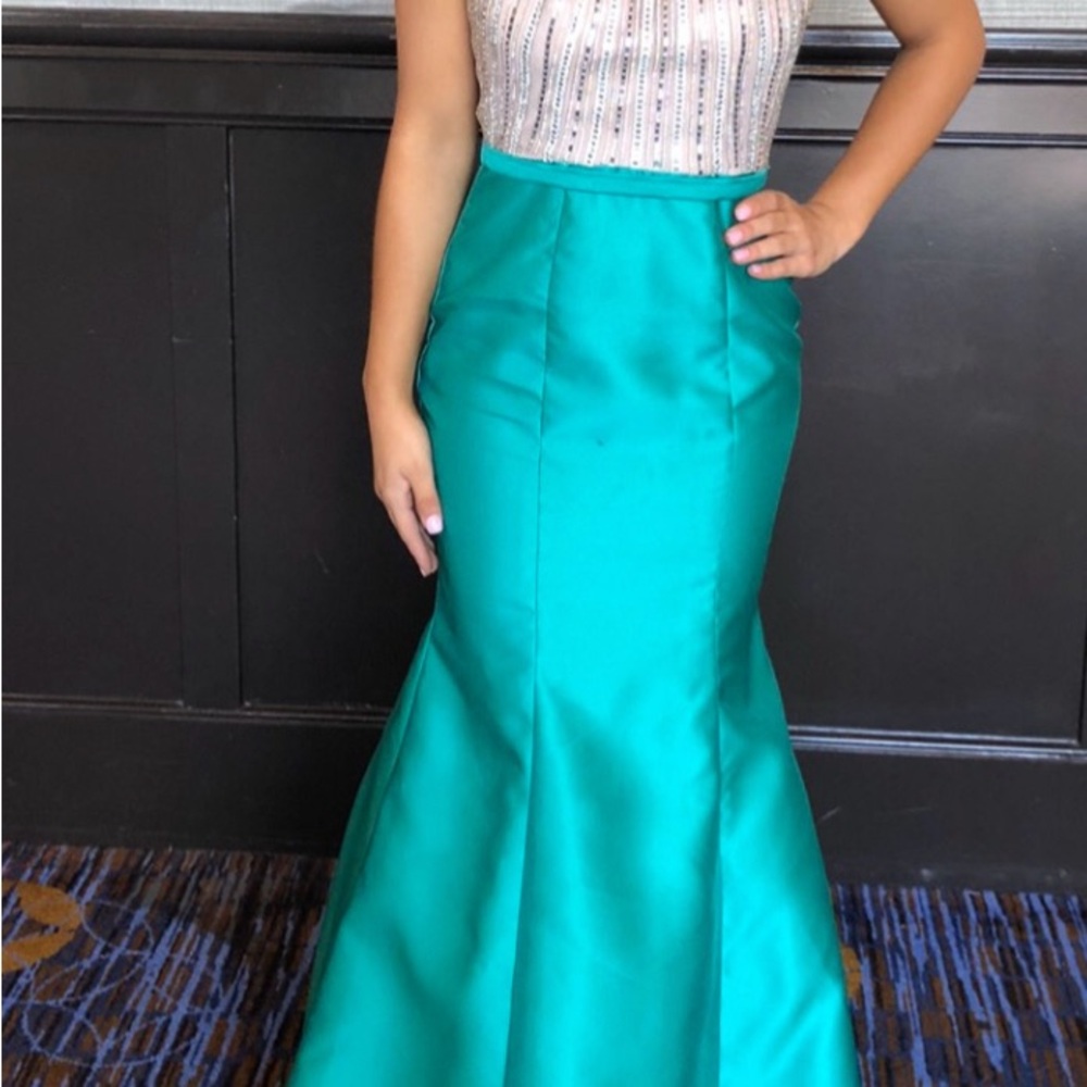 Elegant Teal and Silver Gown